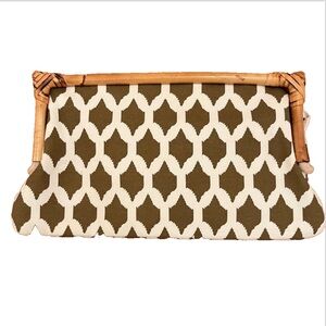 Donna Dixon Clutch Purse Green & White Canvas Bamboo